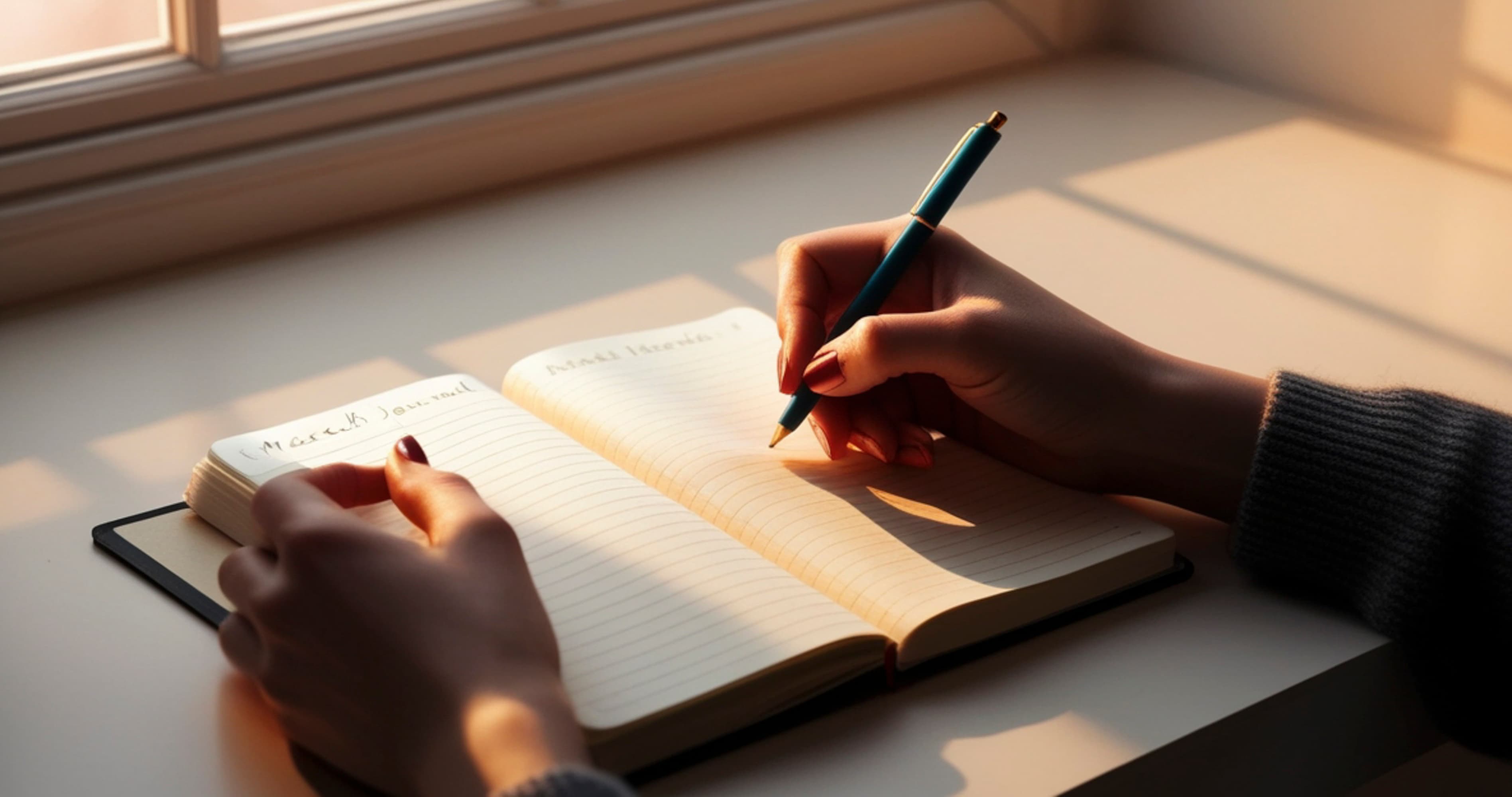Woman journaling by a sunny window, symbolizing how to establish a healing daily routine after a breakup.